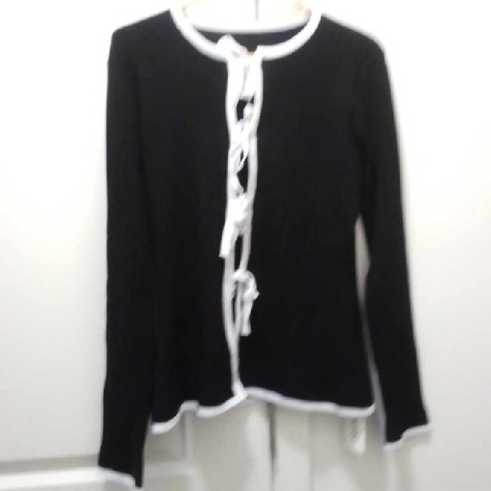 NWT Black Knit Sweater with White Trim